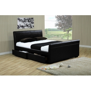 Deluxe Leather King Single Bed with 6 drawers- Black
